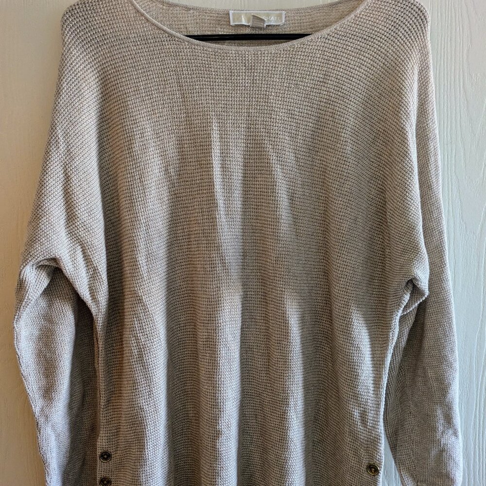 Michael Kors Tan Waffle Knit Four Button Tunic Top Long Sleeve Size M